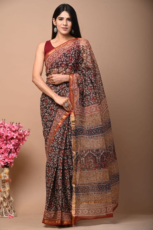 Traditional Black Kota Doria Saree  (KDS17)